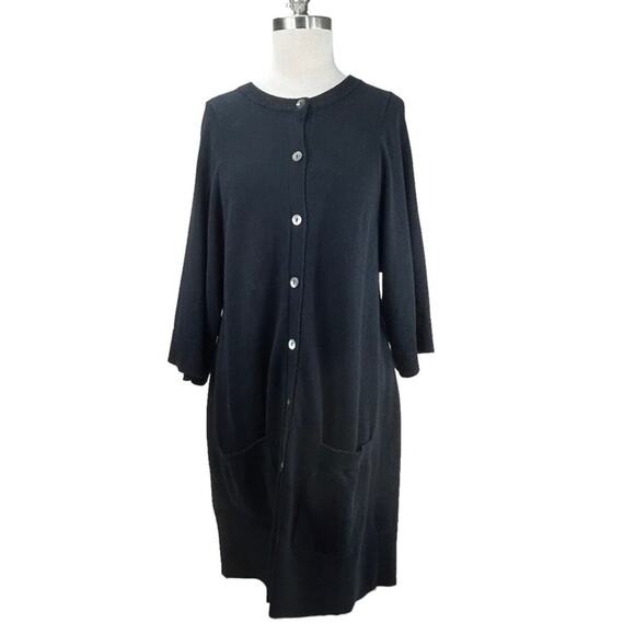 VINCE | Large | Black Cashmere Cotton Blend Long Button-Up Cardigan Sweater - Picture 1 of 9